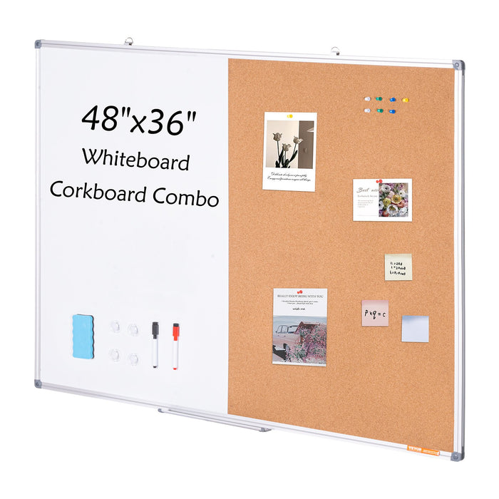 Whiteboard and Cork Board Combo, 48 x 36, Aluminium Frame