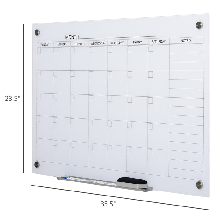 Dry Erase Glass Wall Calendar, 35 x 23, Monthly