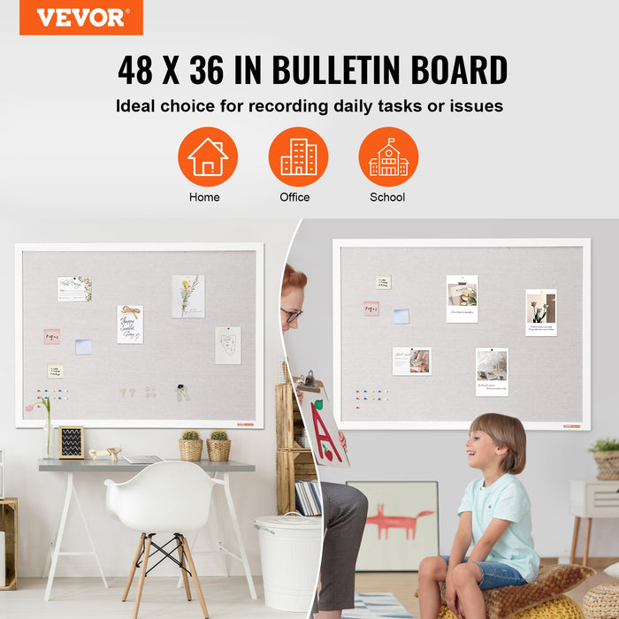 White Cork Board with Linen Surface, 48 x 36