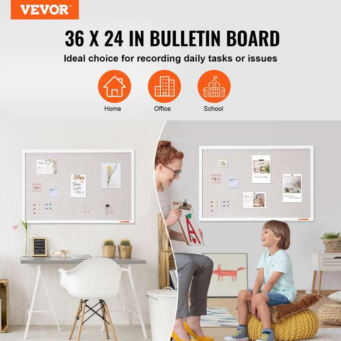 White Cork Board with Linen Surface, 36 x 24