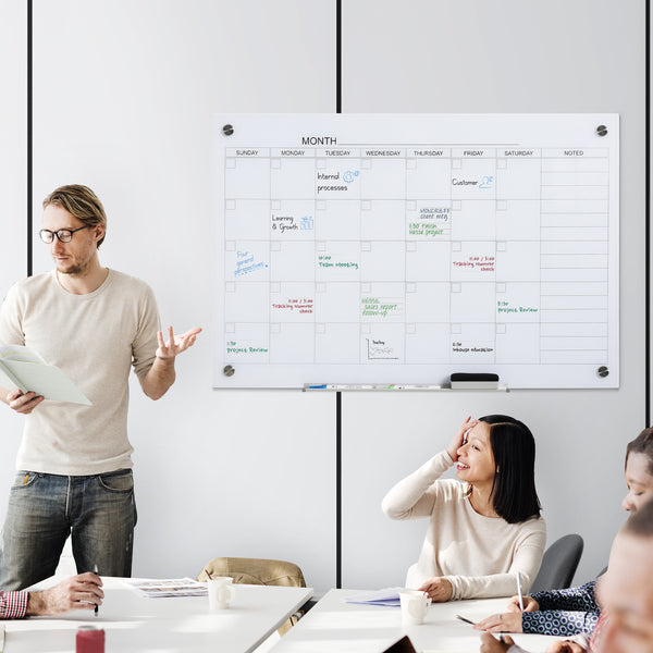 Dry Erase Glass Wall Calendar, 35 x 23, Monthly