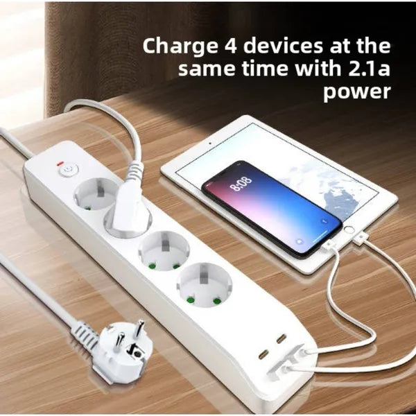 4-Way Power Strip with USB-A and USB-C