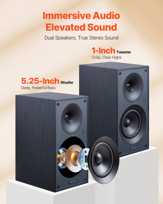 Bookshelf Studio Monitor Speakers, 25W, Bluetooth