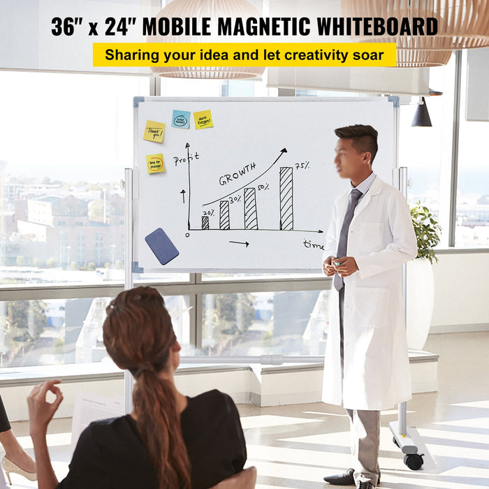 Mobile Magnetic Whiteboard, 36 x 24, Double-Sided