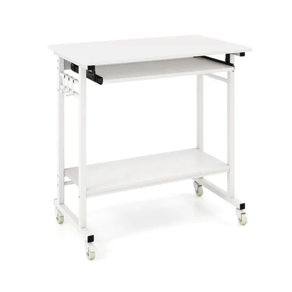Mobile Desk with Keyboard Tray and Storage Shelf